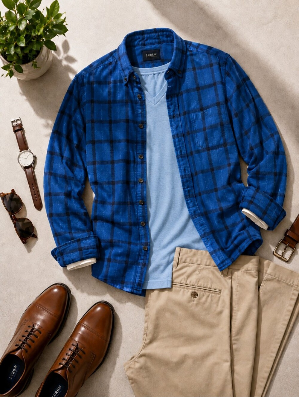 J.Crew Men's Blue Plaid Shirt XL | Brushed Cotton Button Down | NWOT - Picture 5 of 8